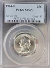 1964-D Washington Quarter MS65 PCGS
