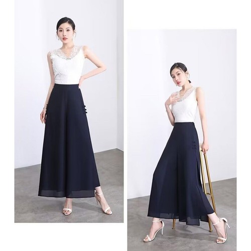 Trendy Womens Side Slit Chiffon Trousers Ideal for Vacation and Daily Wear - Picture 5 of 16