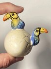 Talavera Mexico Parrots Toucans On Egg Ceramic Pottery Figurine Vintage Signed — photo 1