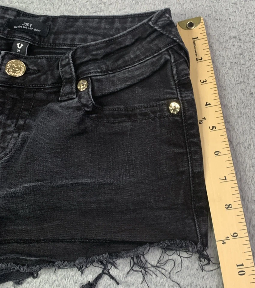 True Religion Shorts Womens Size 25 Joey Low Rise Cut Off Black Raw Hem Short - Image 3 of 4