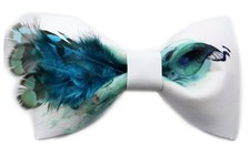 Peacock Feather Bow Tie  Blue Green White 