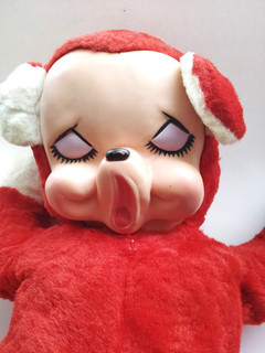 RARE VTG Rushton Crying Rubber Face Teddy Bear Stuffed Plush Elastic Pocket Red