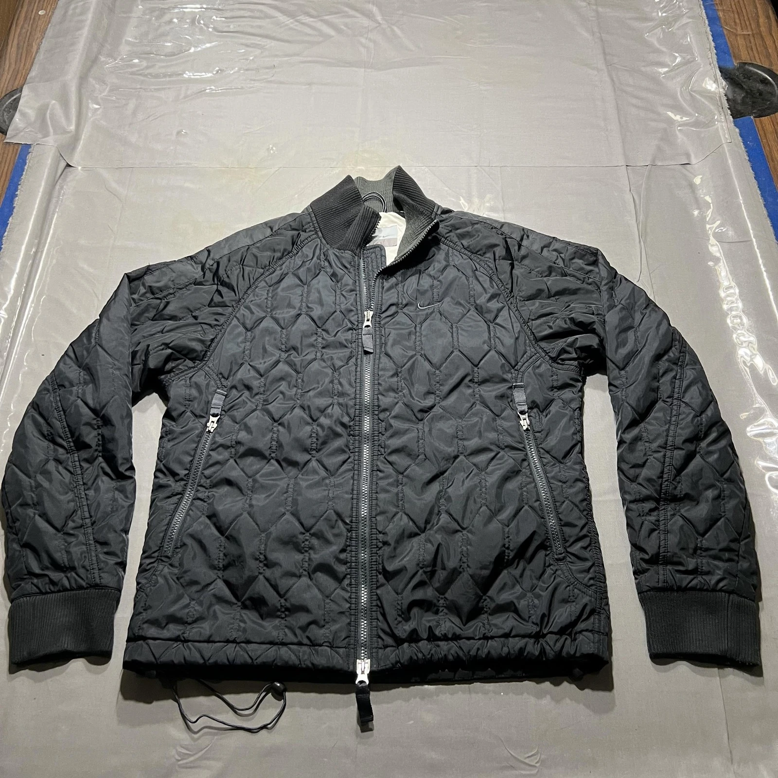Nike Quilted Jacket Mens Small Black Full Zip Insulated Y2K