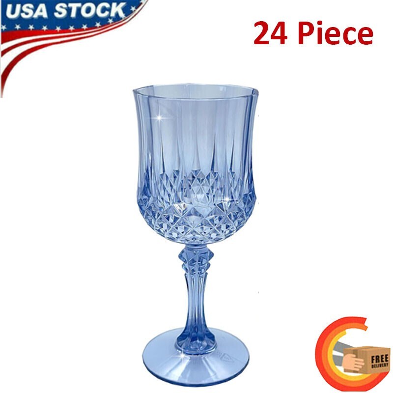 24 Picece Plastic Wine Glasses Plastic Goblets for Wedding Reception Party  Blue | eBay
