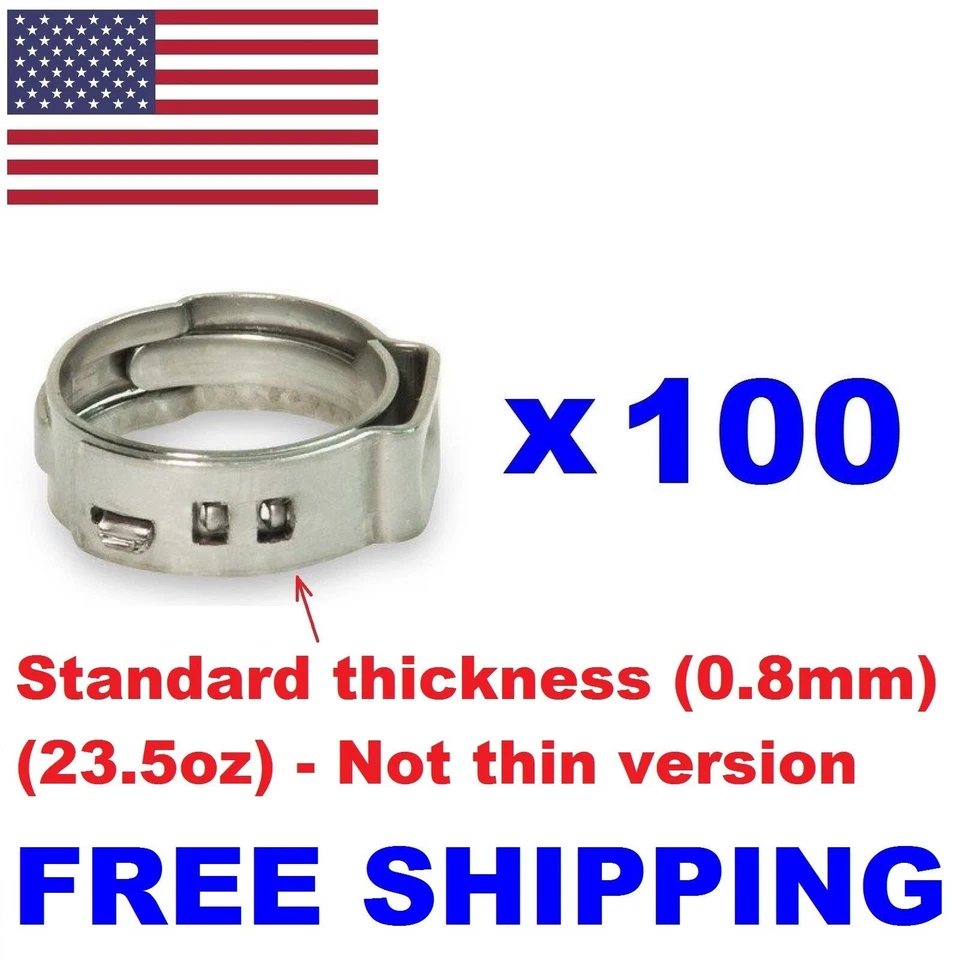 100pc 3/4" PEX Stainless Steel Clamps Cinch Pinch Rings ASTM NSF Certified SSC-3