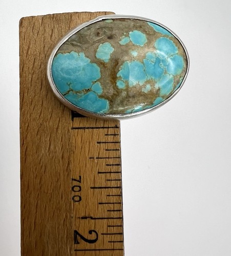 Vintage Huge Oval Turquoise Sterling Silver Earrings - Picture 8 of 11