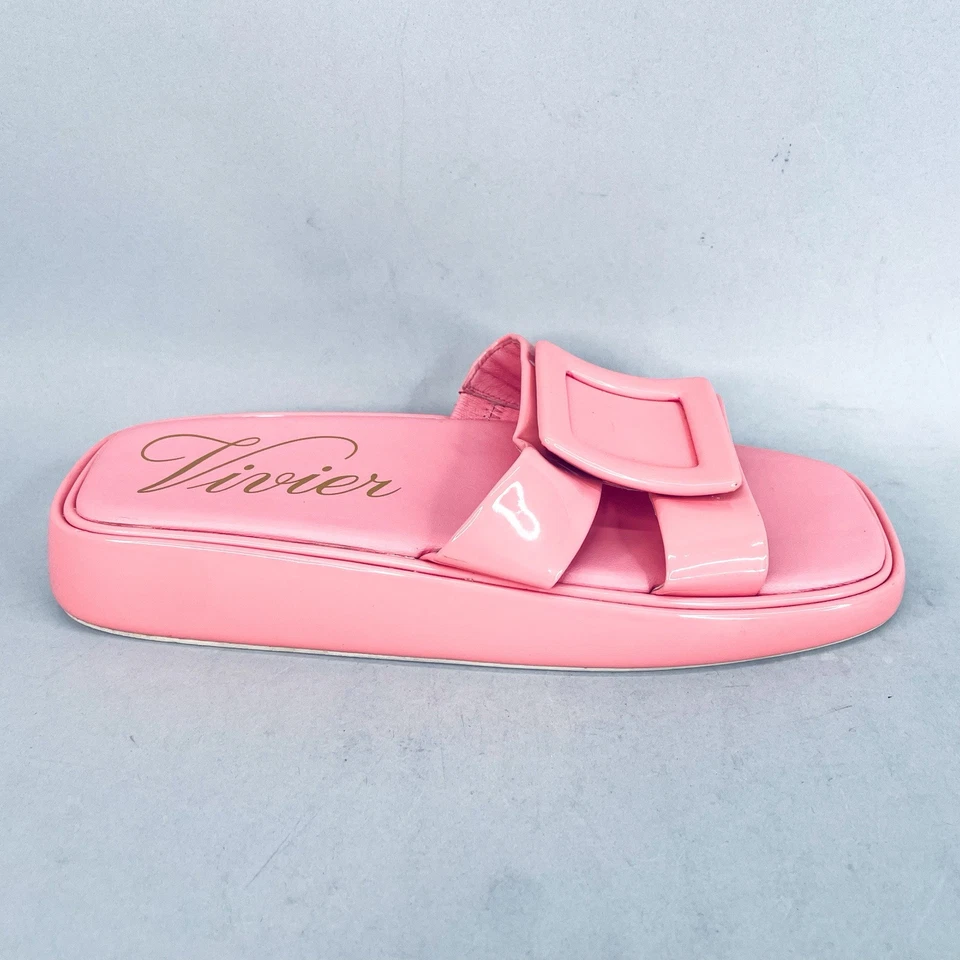 Sandalias Roger Vivier Mujer 39 Rosa Charol Hebilla Deslizable Zapatos Mula Cuña Foto 2 de 4