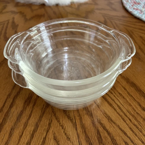 Vintage Lot Of 3 Fire King 1pt Casserole Dish Bowl Clear Glass W/handles ❗️READ