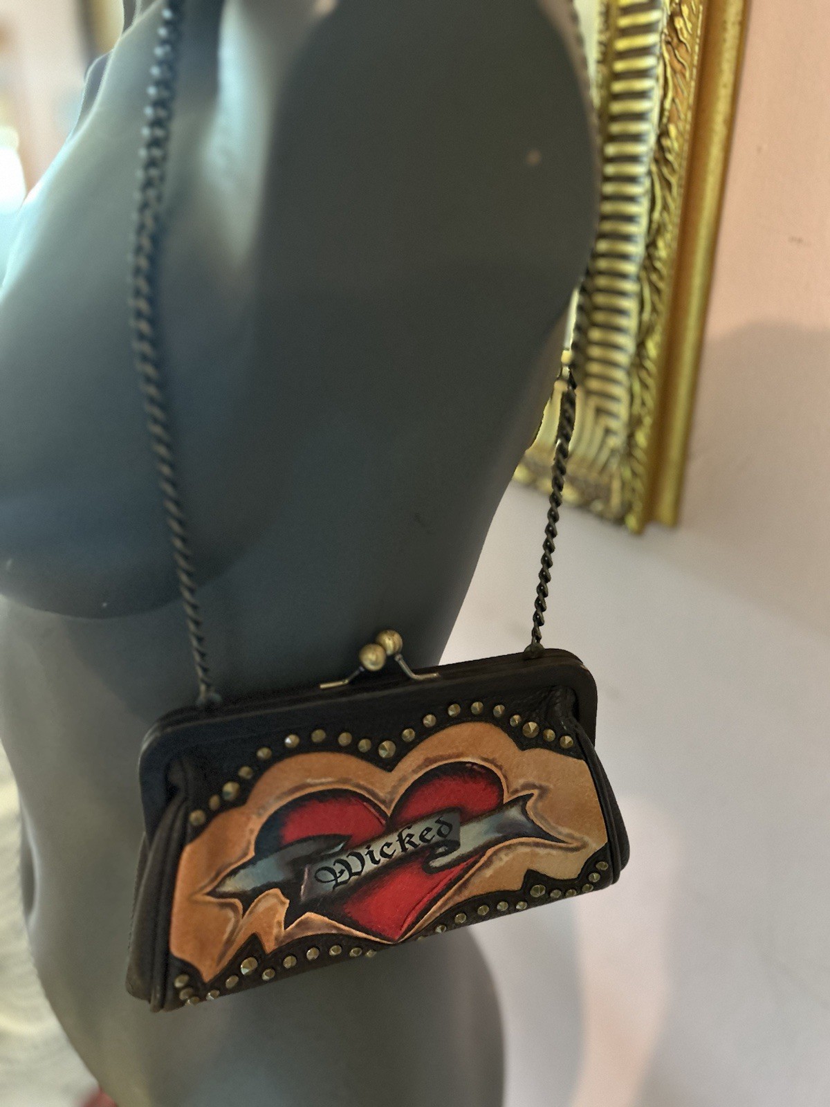 Isabella Fiore “Wicked” Studded Leather Shoulder Bag Small Evening image 5