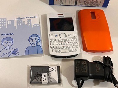 Original Nokia Asha 205 White & Orange   Unlocked QWERTY Phone   Complete Box  