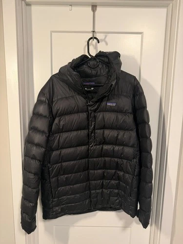 Patagonia Mens Goose Down Hooded Puffer Jacket Black Size L Hi-Loft Style - product listing photo