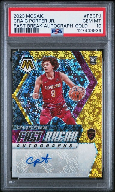 2023-24 Mosaic Craig Porter Jr Fast break Auto Gold Prizm /10 Cavs Rookie PSA 10