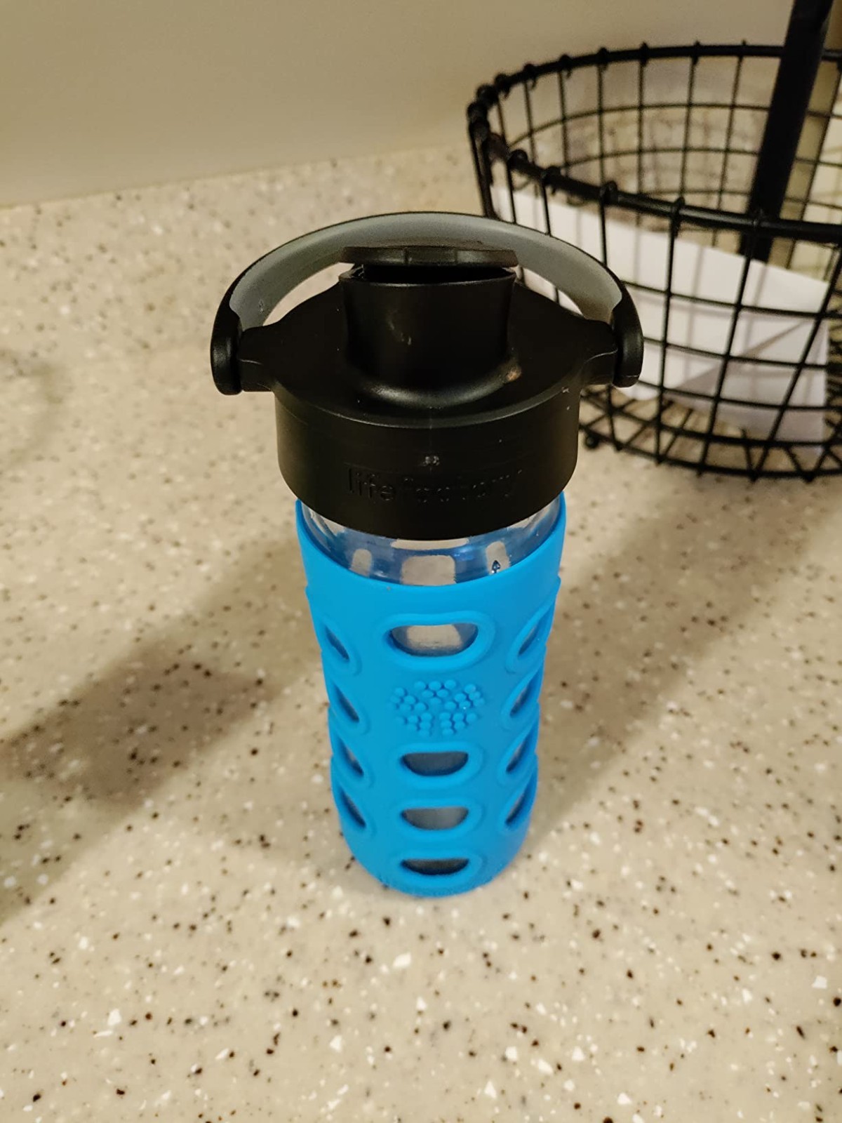 Glass Water Bottle 12oz Flip Cap Silicone Sleeve BPA Free Travel Bottle Blue New