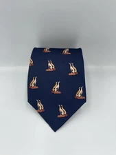 TRUSSARDI Greyhound Tie Navy Blue 100% Silk Made In Italy Classic 3.75” Dogs