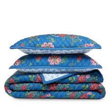 Aqua Reversible Printed Cotton Quilt Set, King - Exclusive