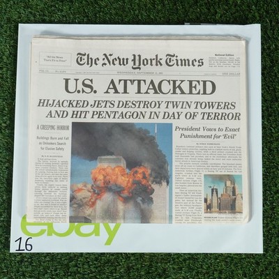 VERY NICE, UNCIRCULATED SEPTEMBER 12, 2001 NEW YORK TIMES NEWSPAPER (9/11 ISSUE)