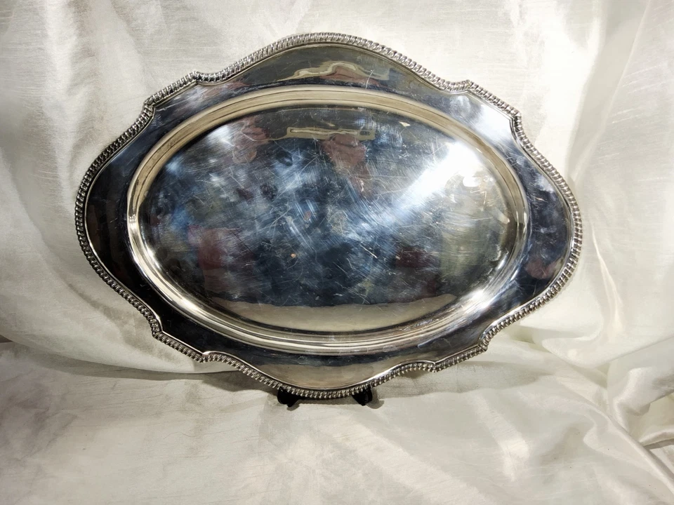 Bandeja para servir vintage de plata de ley de 20 pulgadas Foto 2 de 4