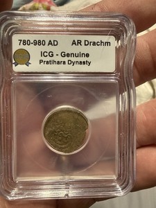Ancient India Pratihara AR Drachm c.780-980 AD ICG Genuine Gadhaiya Coin