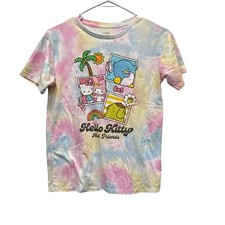 Hello Kitty and Friends Kids Pastel Tie Dye Graphic T-Shirt Pink Blue L 10/12