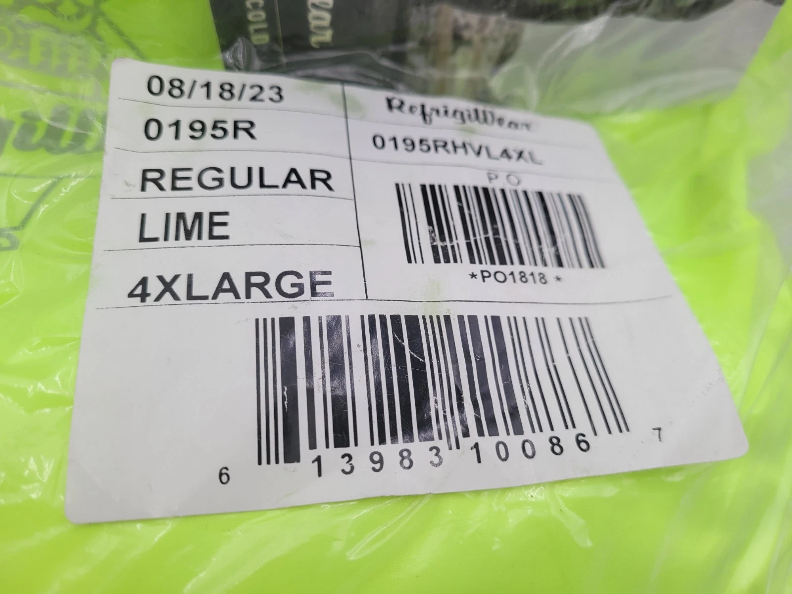 Refrigiwear 0195R MID-WEIGHT RAINWEAR SET LIME REGULAR 4XL - product detail image 6