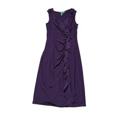 Lauren Ralph Lauren Ruffle Front Ruched Sleeveless Sheath Dress Women 4 Purple