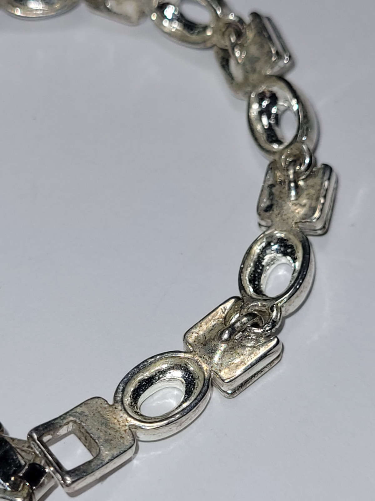 Silver Tone Link Bracelet Rectangular Oval Links … - image 5