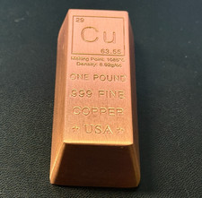 1 Lb One Pound .999 Fine Copper 16 oz Ingot Bars Bullion Bar USA