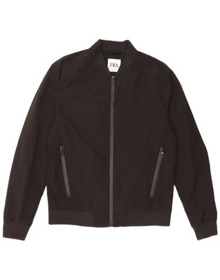 ZARA Herren Bomberjacke UK 40 Large Schwarz Nylon AT17