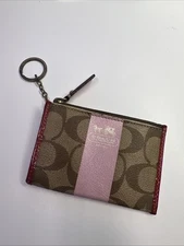 AUTH. COACH CREDIT CARD HOLDER/COIN WALLET/KEYRING/PINK/SIGNATURE MONOGRAM LOGO