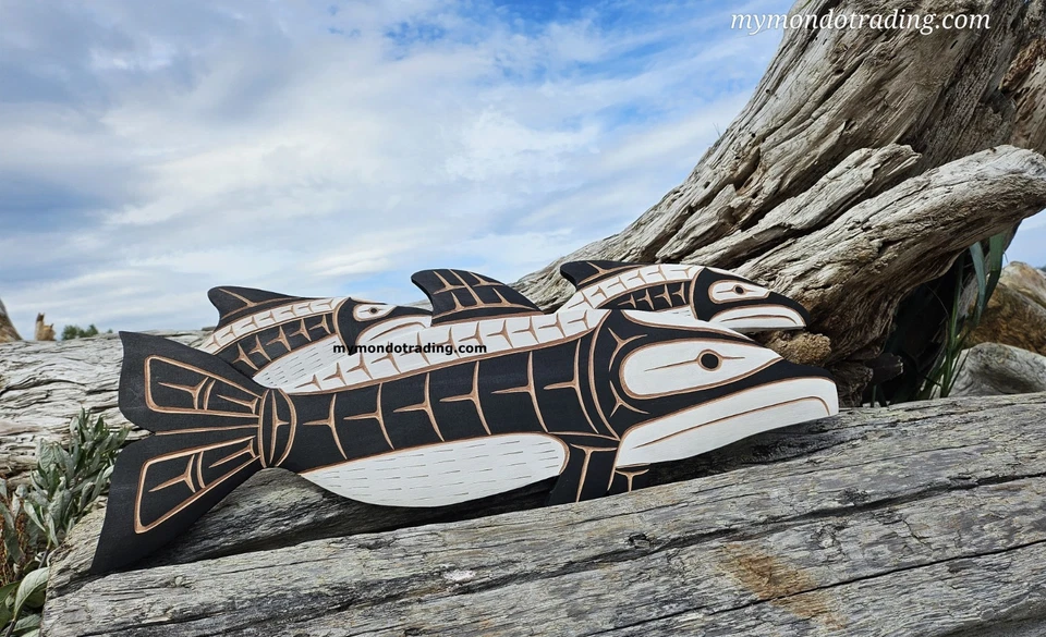 Arte indígena original del delfín y bebé cedro tallado nativo americano del noroeste Foto 4 de 4