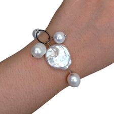 Bracciale catena perle keshi bianche acqua dolce gioielli matrimonio donna regalo