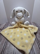 Little Beginnings Plush Lovey Puppy Dog Security Blanket White Yellow Gray Dots