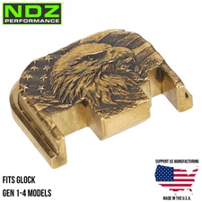 NDZ Brass Glock Gen 1-4 17 19 23 26 40 3D US Flag Eagle Slide Cover Back Plate