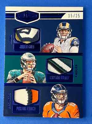 2016 Panini Plates Jared Goff RC w/wentz/lynch rare only 15/25 Sweet GOFF patch