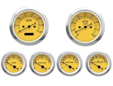 MOTOR METER RACING Classic Yellow 6 Gauge Set Electrical Speedometer MPH °F PSI