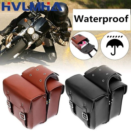 Motorcycle Saddlebags PU Leather Side Tool Pouch Gloves Luggage Saddle Bags Vint