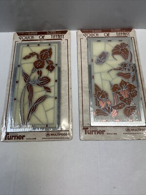 Set of 2 Vintage MCM Turner Decorative Stained Glass Panels - 12  x 6  1979