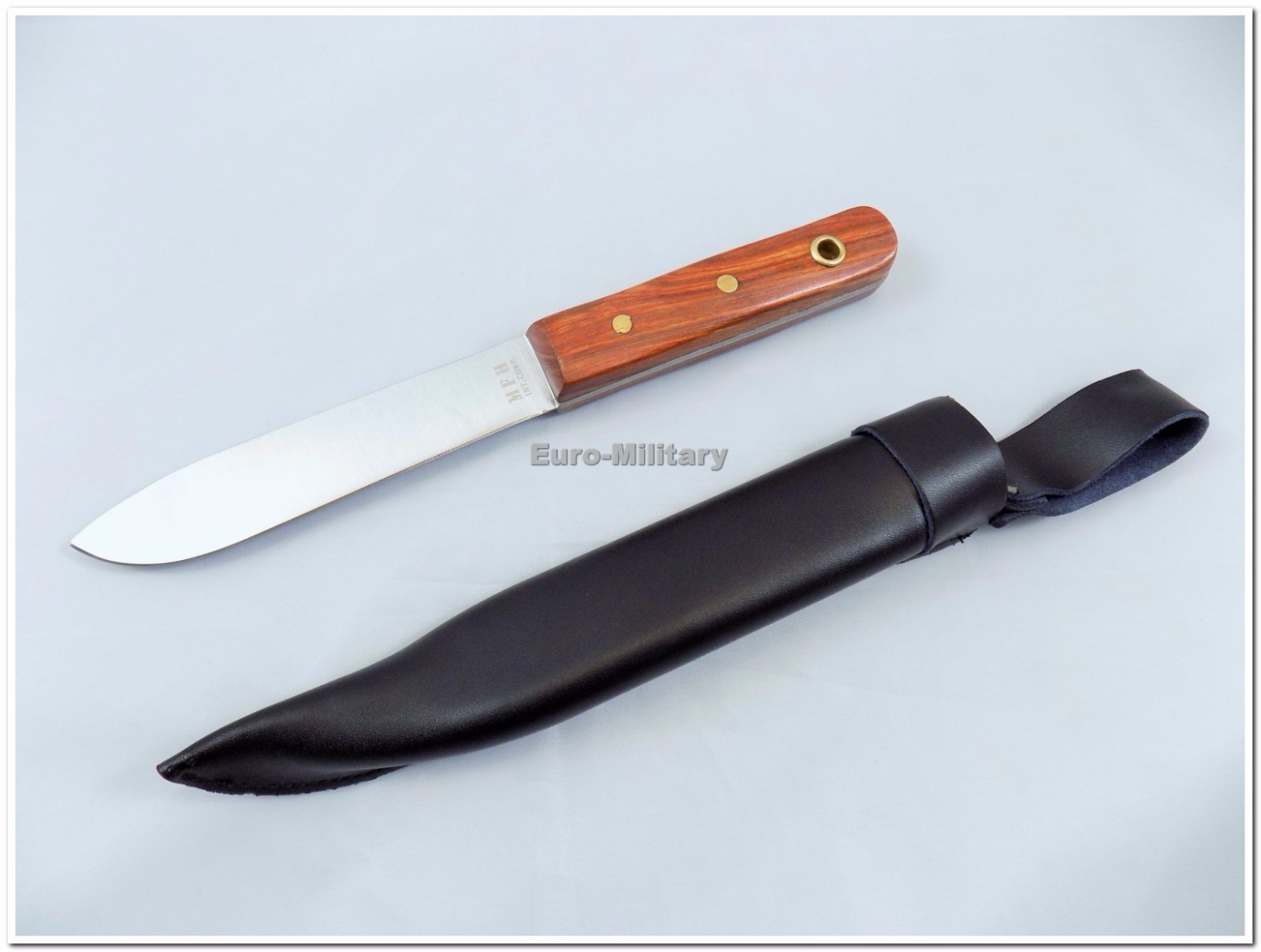 BW German Army Sailors Knife Wooden Handle w/ Leather Black Sheath