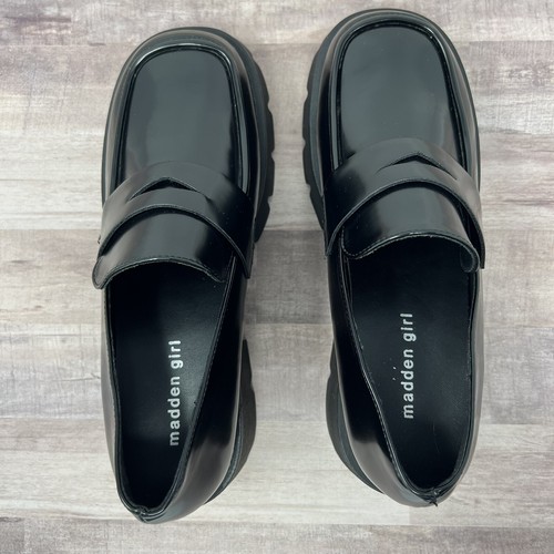 Madden Girl Kassidy Chunky Platform Women 9.5 Slip On Faux Patent Leather Black - Picture 6 of 10