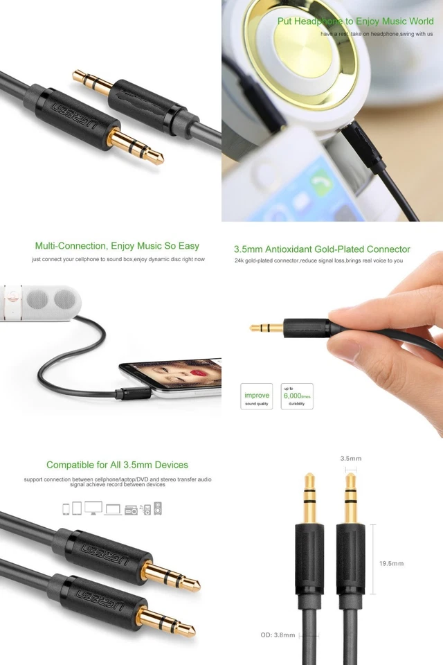Cable auxiliar de audio estéreo macho para automóvil de 3,5 mm para teléfono iPod Android Foto 4 de 4