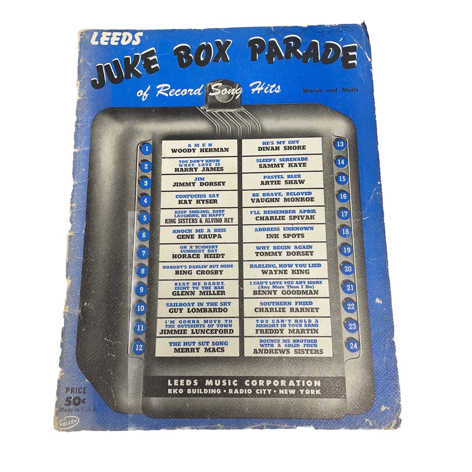 Leed's Juke Box Parade Of Record Song Hits Words Sheet Music Lyrics ...