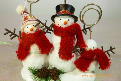 NWT St Nicholaus Square SNOWMAN Family Christmas CARDS/PHOTO HOLDER Memo Clip