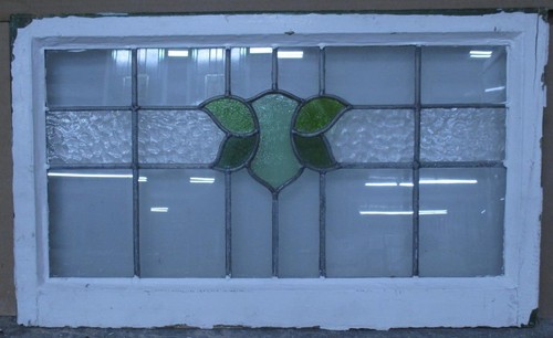 OLD ENGLISH LEADED STAINED GLASS WINDOW TRANSOM SIMPLE ABSTRACT 31" x 18 1/2" - Afbeelding 1 van 3