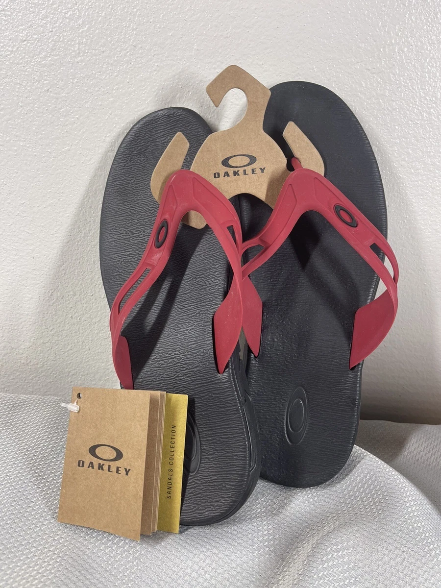 Oakley Ellipse Black Red Rubber Flip Flops Casual Slides Sandals