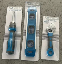 3 PC Tool Set - 6 "Wrench & 7-in -1 Screwdriver & 9" Torpedo Level Blue New