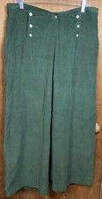Vintage Wide Leg Trousers White Rice Forest Green Bib Button Cotton Womens Large