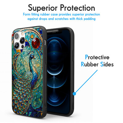 Phone cases for iPhone 17 16, 15, 14, 13, 12  pro max, peacock, stained glass