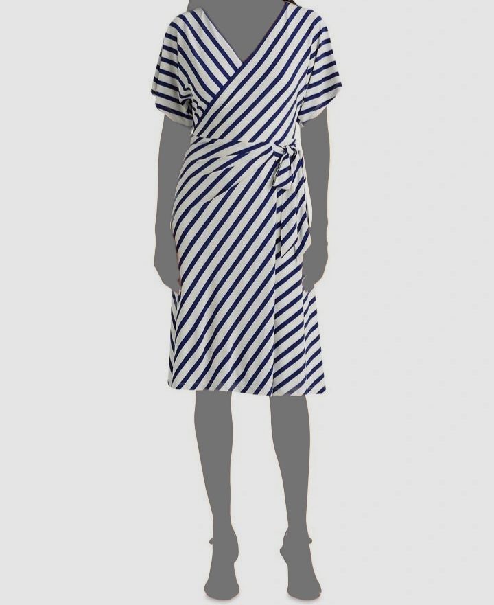 $135 Lauren Ralph Lauren Women's Blue Striped Flutter Fit & Flare Dress  Size 4