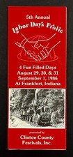Folleto de viaje de colección 1986 Labor Day Frolic Frankfort Indiana Clinton Co festivales