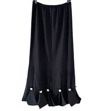 Vintage 90s Linda Lundstrom Womens Maxi Skirt Flowy Black Button Slit Hem 12